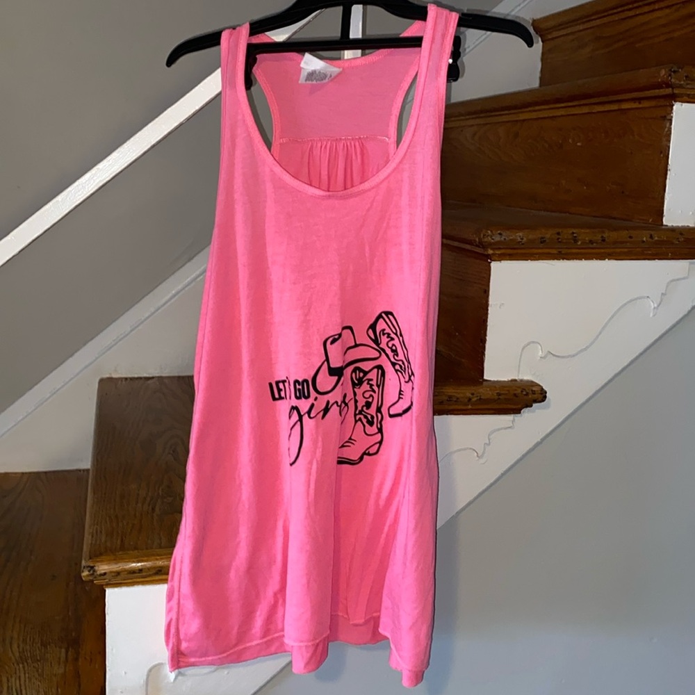 Pink Tank top Bella+Canvas flowy collection “let’s go girls” boots size 2XL